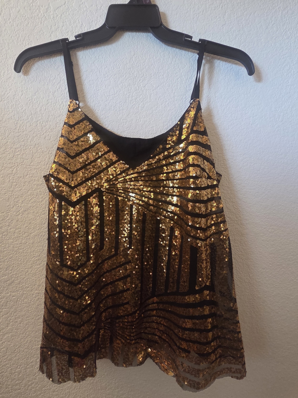 SHEIN Gold and Black Sequin Strappy Party Tank Top